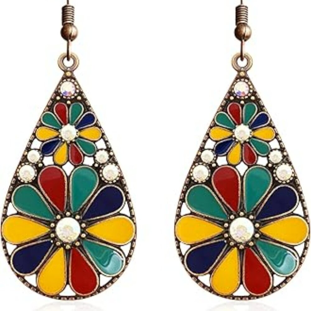 Boho Bohemian Retro Teardrop Dangle Drop Earrings Colorful Unique Shape‎